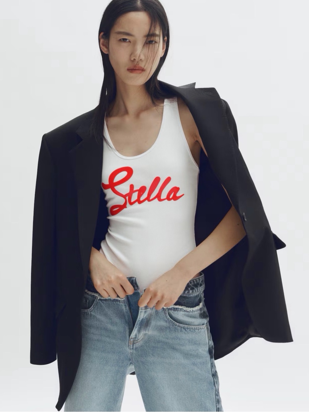 Stella McCartney White Tank Bodysuit with Red Script Logo